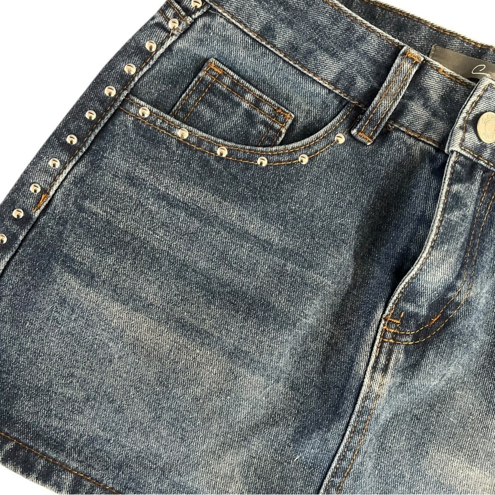 Cali 1850 Denim Mini Skirt with Studded Details - Picture 4 of 11